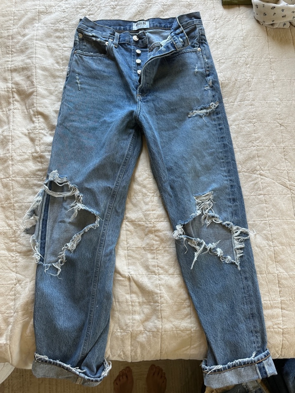 Agolde Light Blue Distressed Boyfriend Jeans